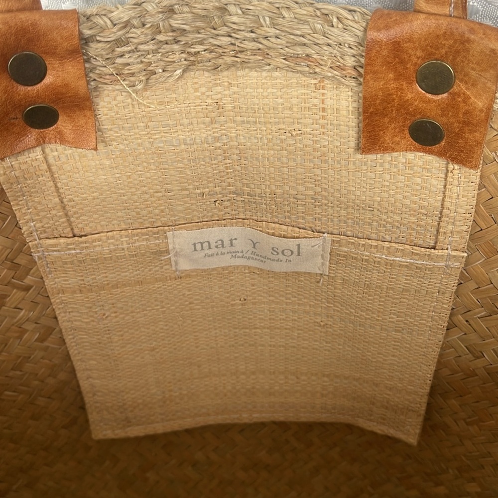 Mar Y Sol Cyprus Basket Tote Handwoven Raffia & Sisal Straw Market Beach Home - Picture 8 of 11